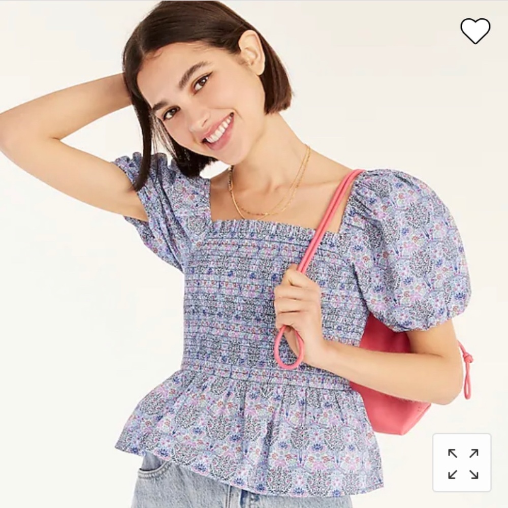 NEW Smocked squareneck organic cotton top in Liberty® Club Nouveau floral